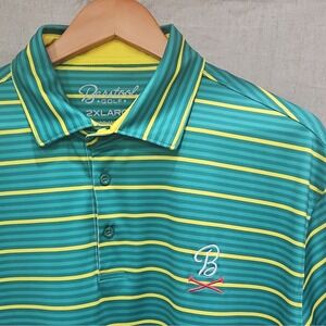 Barstool Golf Men's Polo Shirt 2XL Green Yellow Striped Short Sleeve Logo